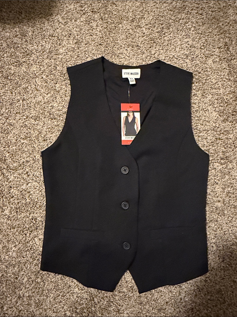Steve Madden Black Tailored Button Vest - Picture 1 of 4